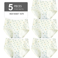 SaneShoppe - Set of 5 High Waist Cotton Panties: Women's Breathable Comfort Briefs