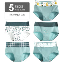 SaneShoppe - Set of 5 High Waist Cotton Panties: Women's Breathable Comfort Briefs