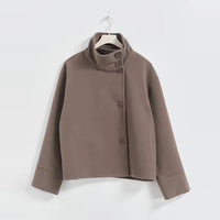 SaneShoppe - Street Women's Short Woolen Coat Stand Collar Single Breasted Long Sleeve Pockets Jacket 2025 Autumn Lady Casual Commute Outwear