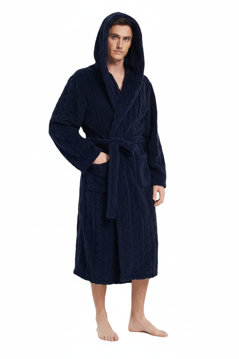 SaneShoppe - Cozy Jacquard Hooded Couple Robe for Fall/Winter