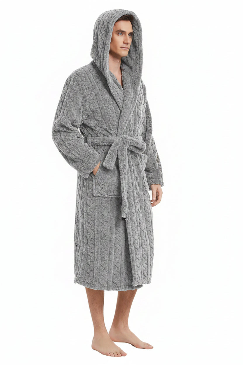 SaneShoppe - Cozy Jacquard Hooded Couple Robe for Fall/Winter