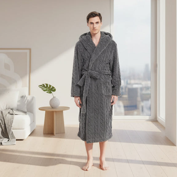 SaneShoppe - Cozy Jacquard Hooded Couple Robe for Fall/Winter