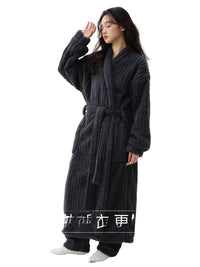 SaneShoppe - Luxurious Winter Plaid Robe Set - Women's Coral Fleece Home Clothes