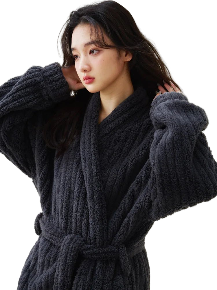 SaneShoppe - Luxurious Winter Plaid Robe Set - Women's Coral Fleece Home Clothes