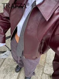 SaneShoppe - TRAFZA Vintage Women's Bomber Jacket Long Sleeves Lapel Loose Zipper Short Coat for Autumn