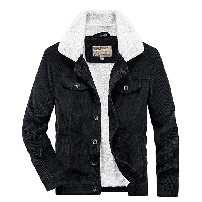 SaneShoppe - Vintage Khaki Corduroy Men's Winter Jacket Thickened Fleece - lined Warm Parka with Retro Hunting Fur Collar Windproof Coat