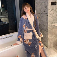 SaneShoppe Fleece Bathrobe Dressing Gown Women Robe Cozy Night Sleepwear Plus Size
