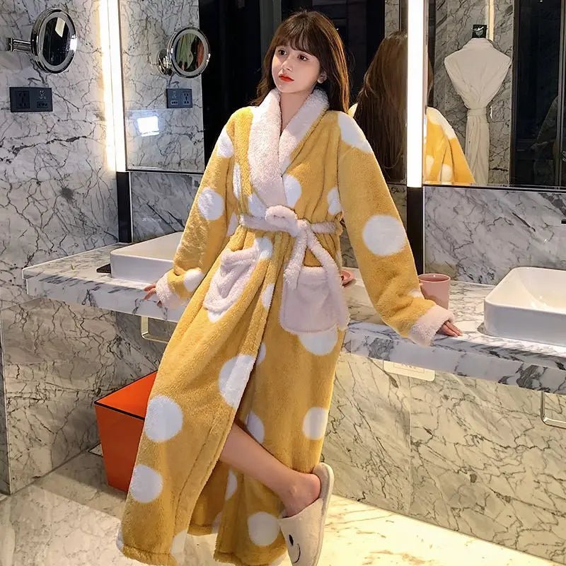 SaneShoppe - Fleece Bathrobe Dressing Gown Women Robe Cozy Night Sleepwear Plus Size