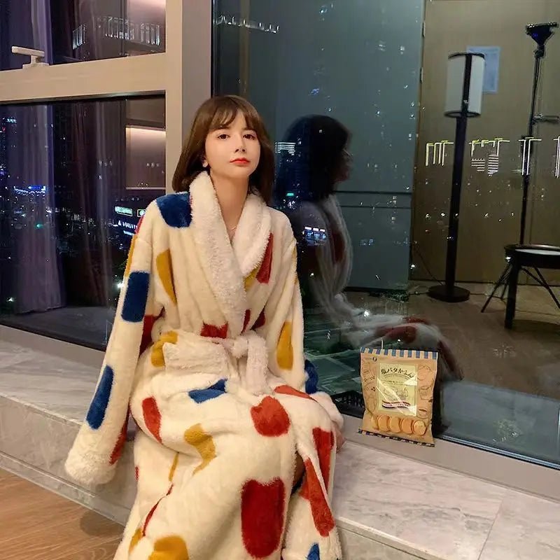 SaneShoppe Fleece Bathrobe Dressing Gown Women Robe Cozy Night Sleepwear Plus Size