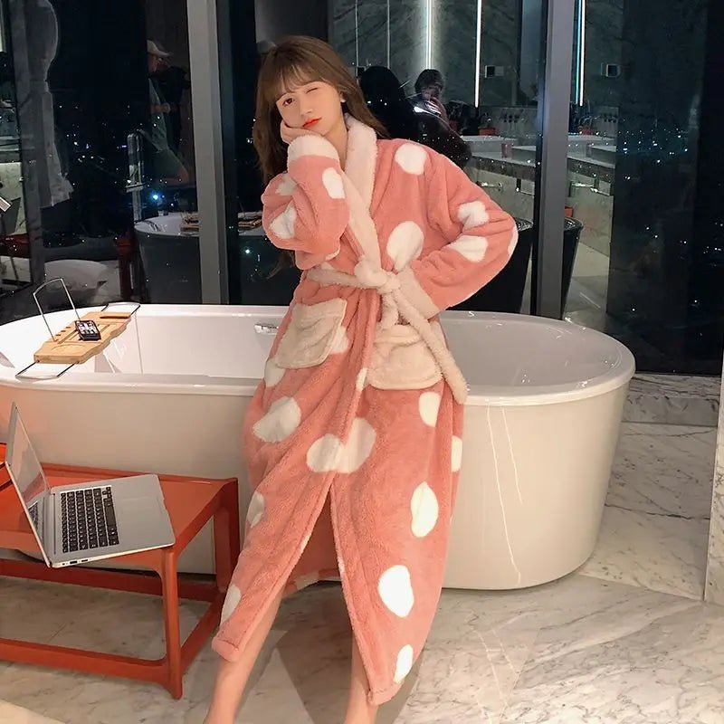 SaneShoppe - Fleece Bathrobe Dressing Gown Women Robe Cozy Night Sleepwear Plus Size