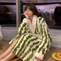 SaneShoppe - Fleece Bathrobe Dressing Gown Women Robe Cozy Night Sleepwear Plus Size