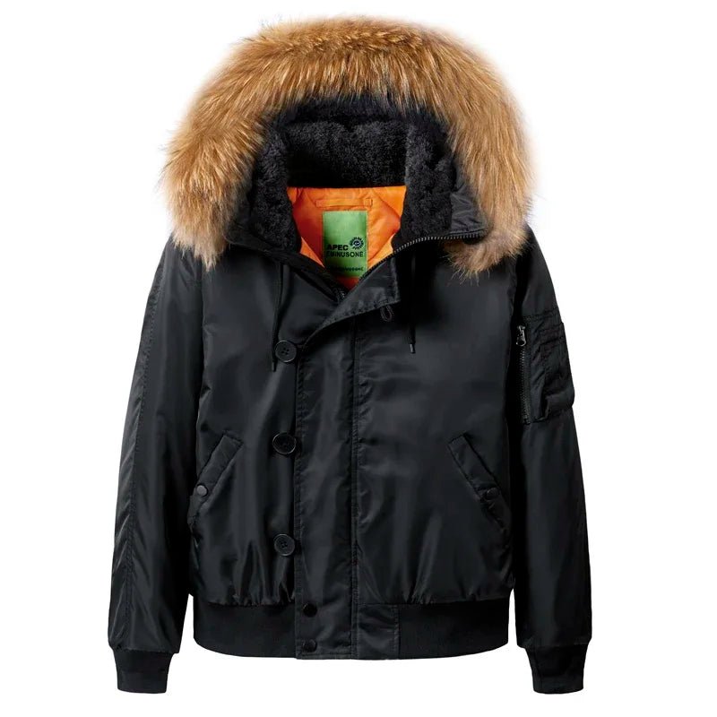 SaneShoppe-Men's Winter Military Pilot Jacket with Fur Collar and Hooded Parka