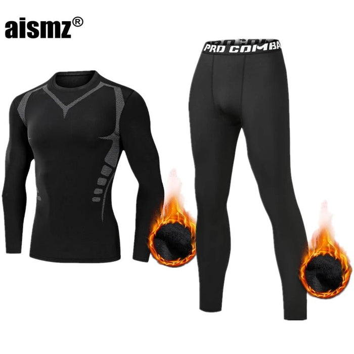 SaneShoppe - Winter Thermal Underwear Men Compression Fitness Fleece Man Sport First Layer Underwear Set Second Thermal Men's Skin Long Johns