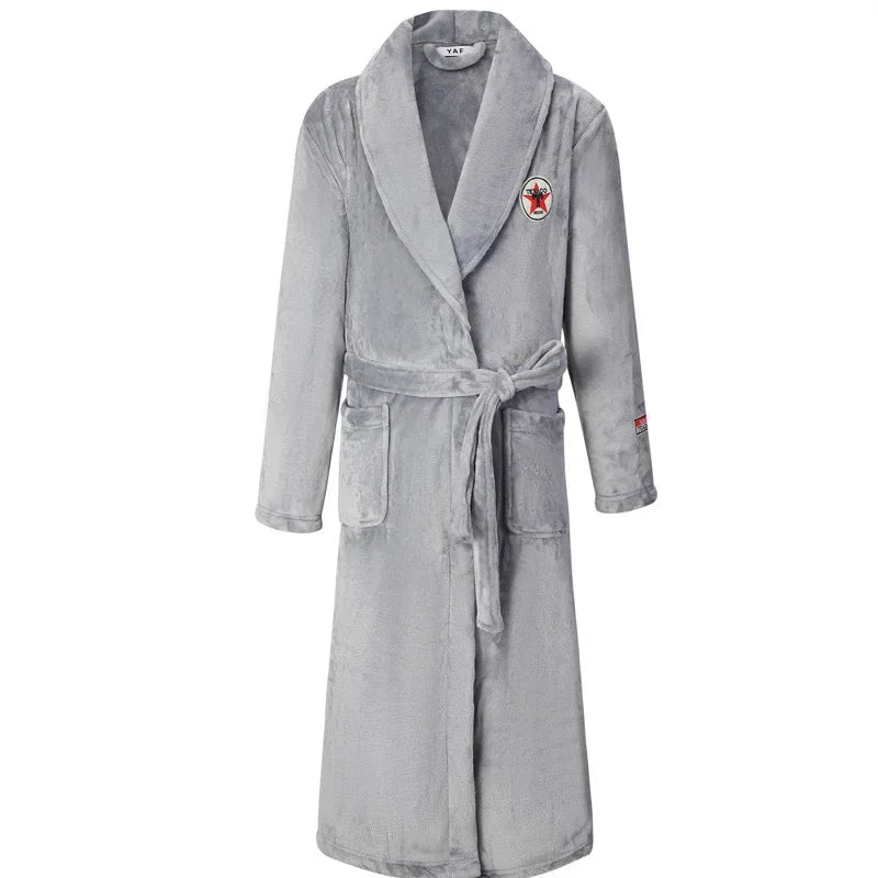 SaneShoppe-Long Robe Warm Men's Bathrobe Gown Large Size Loose Coral Fleece 4XL