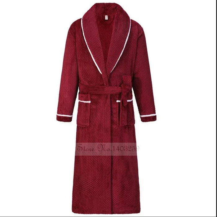 SaneShoppe-Long Robe Warm Men's Bathrobe Gown Large Size Loose Coral Fleece 4XL