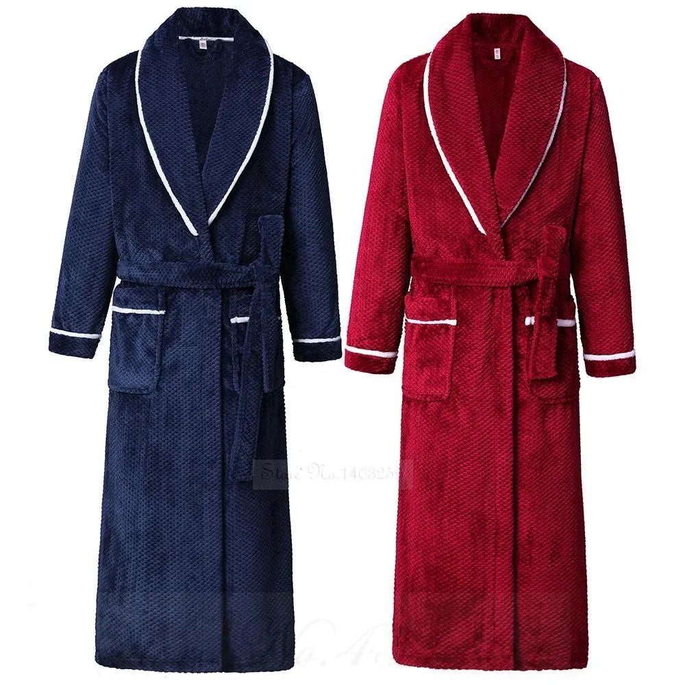 SaneShoppe-Long Robe Warm Men's Bathrobe Gown Large Size Loose Coral Fleece 4XL