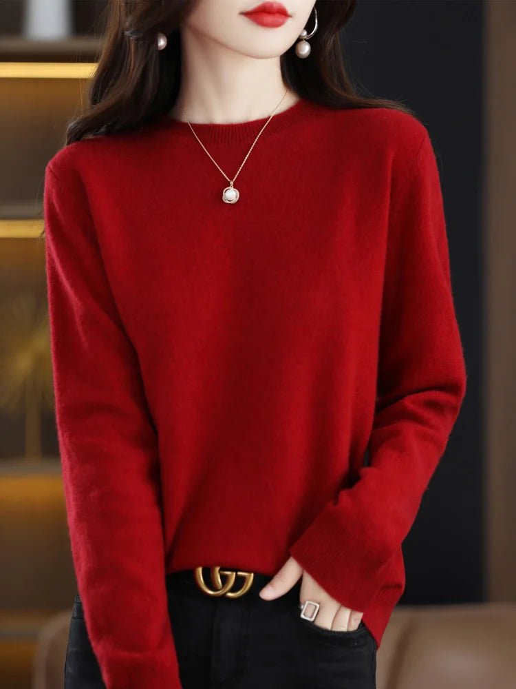 SaneShoppe Women 100% Merino Wool Sweater O - Neck Long Sleeve Cashmere Knitwear Pullover Aliselect Fashion Autumn Winter Clothing Tops