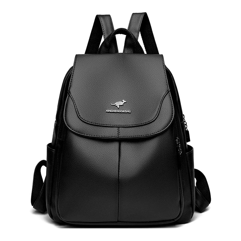 SaneShoppe - Women Large Capacity Backpack High Quality Leather Female Vintage Bag School Bags Travel Bagpack Ladies Bookbag Rucksack Purses