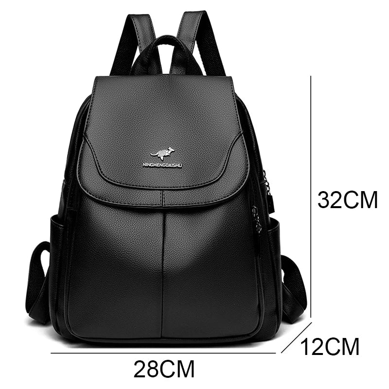 SaneShoppe - Women Large Capacity Backpack High Quality Leather Female Vintage Bag School Bags Travel Bagpack Ladies Bookbag Rucksack Purses