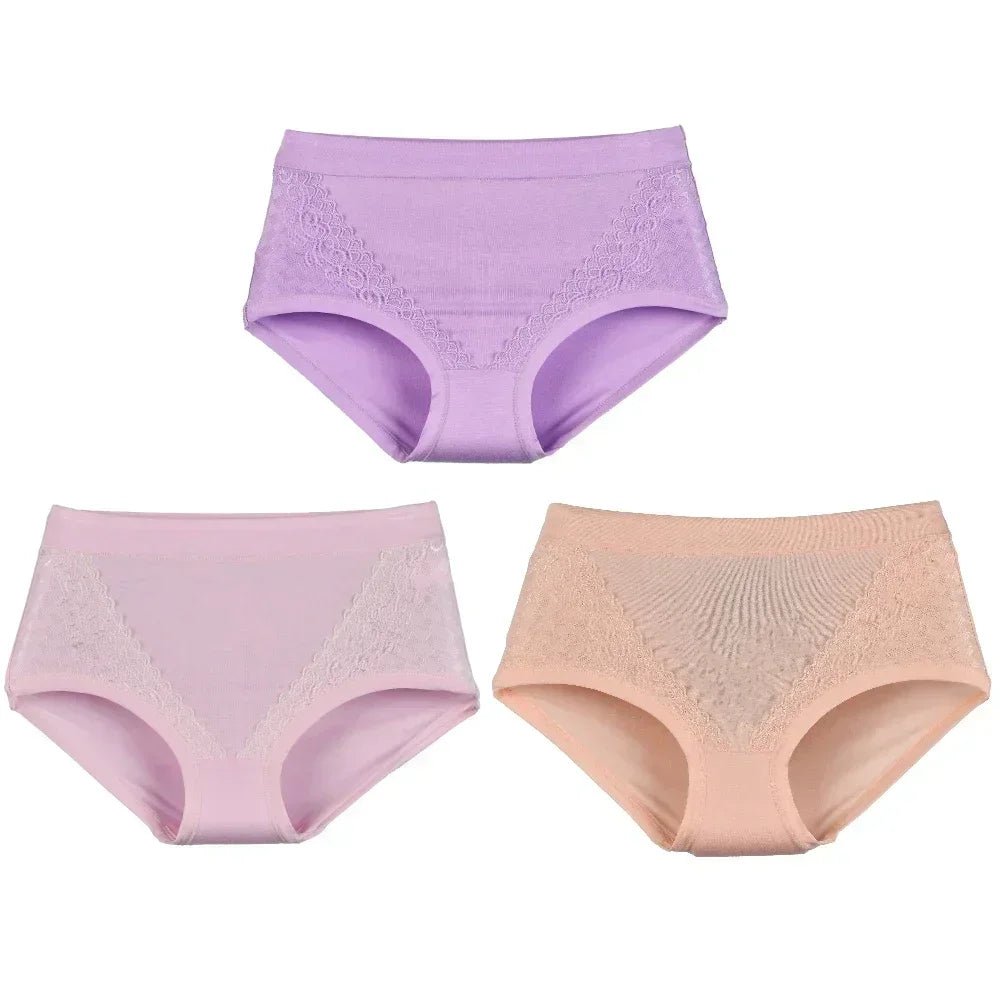SaneShoppe - Women's High Waist Lace Briefs - 3 - Pack, Plus Size, Modal Fabric