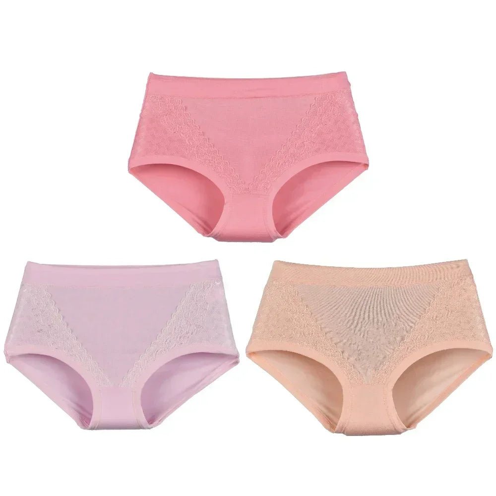 SaneShoppe - Women's High Waist Lace Briefs - 3 - Pack, Plus Size, Modal Fabric