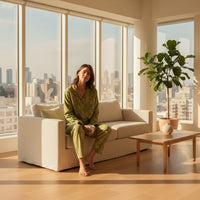 SaneShoppe - Women's Pajama Set Yarn - Dyed Jacquard 100% Cotton Vintage Long 2 Piece Set.