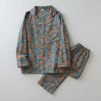 SaneShoppe - Women's Pajama Set Yarn - Dyed Jacquard 100% Cotton Vintage Long 2 Piece Set.