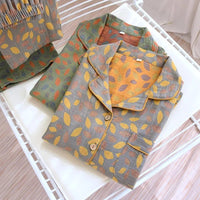 SaneShoppe - Women's Pajama Set Yarn - Dyed Jacquard 100% Cotton Vintage Long 2 Piece Set.