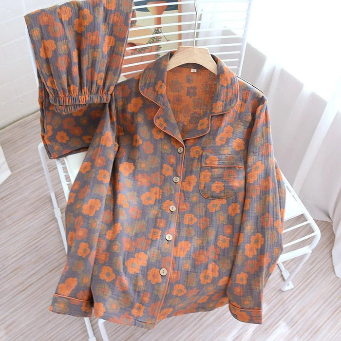 SaneShoppe - Women's Pajama Set Yarn - Dyed Jacquard 100% Cotton Vintage Long 2 Piece Set.