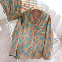 SaneShoppe - Women's Pajama Set Yarn - Dyed Jacquard 100% Cotton Vintage Long 2 Piece Set.