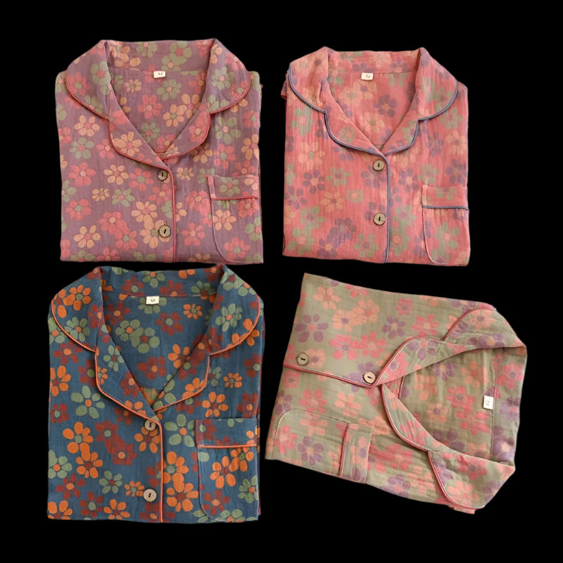 SaneShoppe - 100% Cotton Women's Yarn - Dyed Jacquard Pyjamas, Long - Sleeved 2 - piece Set.