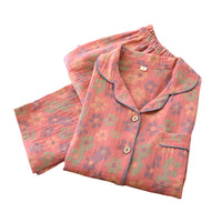 SaneShoppe - 100% Cotton Women's Yarn - Dyed Jacquard Pyjamas, Long - Sleeved 2 - piece Set.
