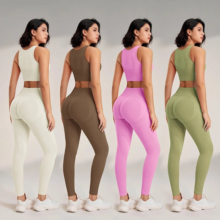 SaneShoppe - Women's High - Waisted Yoga Leggings and Top: A Seamless Two - Piece Fitness Outfit