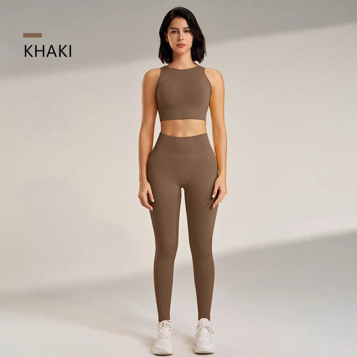 SaneShoppe - Women's High - Waisted Yoga Leggings and Top: A Seamless Two - Piece Fitness Outfit