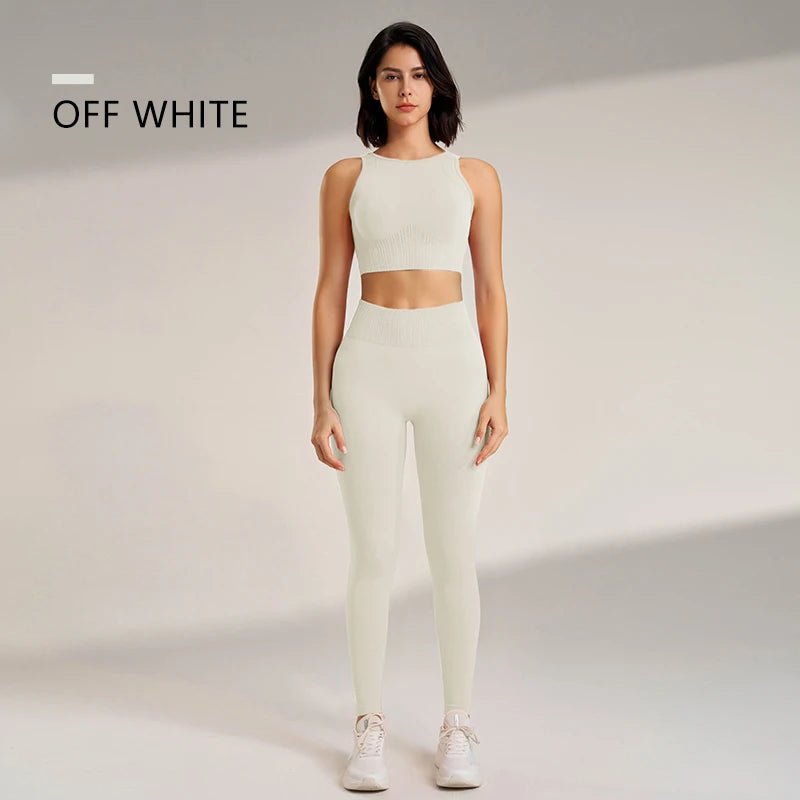 SaneShoppe Women's High - Waisted Yoga Leggings and Top: A Seamless Two - Piece Fitness Outfit